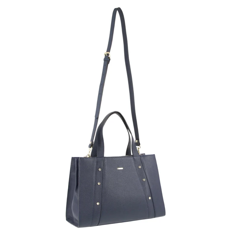 Morrissey Italian Womens Structured Leather Bag Tote Handbag Messenger - Navy Boutique Retailer