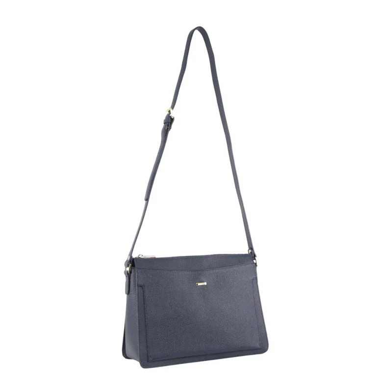 Morrissey Italian Structured Leather Cross Body Handbag Tote Bag (MO3162) - Navy Boutique Retailer