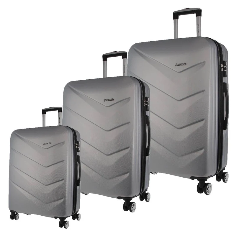 Pierre Cardin 3pc Hard-Shell Suitcase Cabin Travel Luggage Set Silver Orquestra