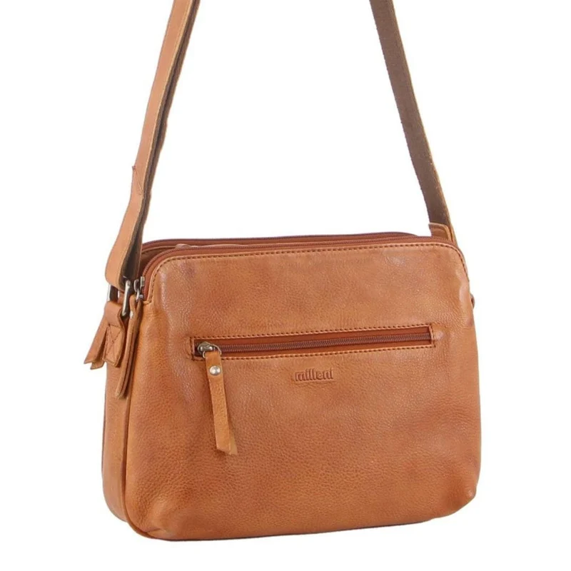Milleni Women's Nappa Leather Shoulder Crossbody Bag 28x22cm Cognac Orquestra