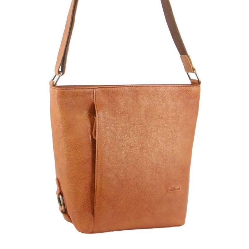 Milleni Women's Nappa Leather Shoulder Crossbody Bag w/Zip 27x30cm Cognac Orquestra