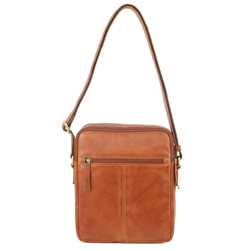 Pierre Cardin Italian Leather Tablet Bag Messenger Cross Body - Cognac Orquestra