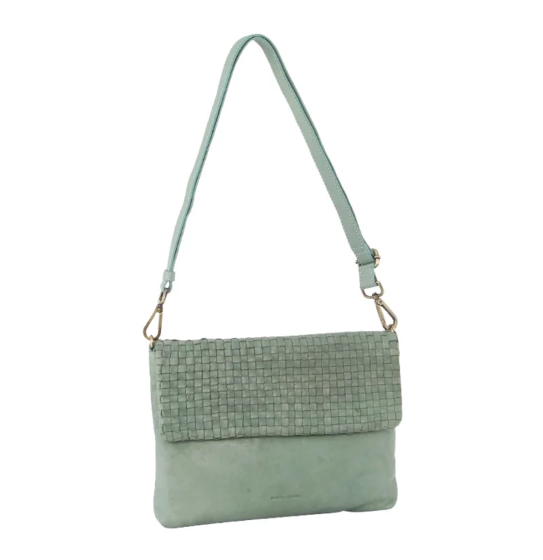 Pierre Cardin Womens Woven Leather Flap Cross-Body Bag/Clutch - Mint Green Boutique Retailer