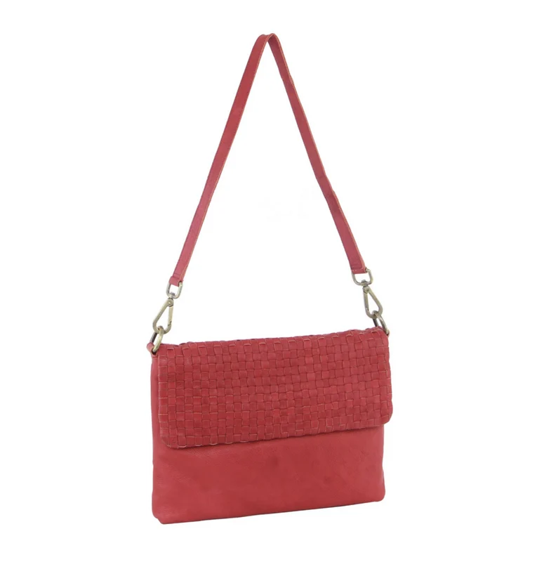 Pierre Cardin Womens Woven Leather Flap Cross-Body Bag/Clutch - Red Boutique Retailer
