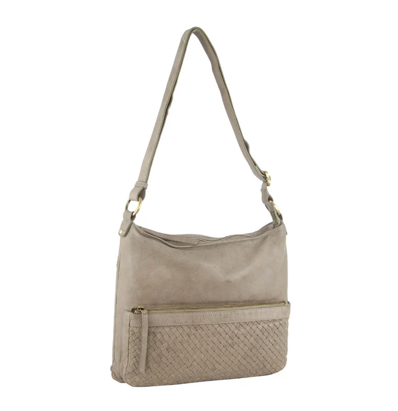 Pierre Cardin Woven Leather Ladies Cross-Body Bag Handbag - Taupe Boutique Retailer
