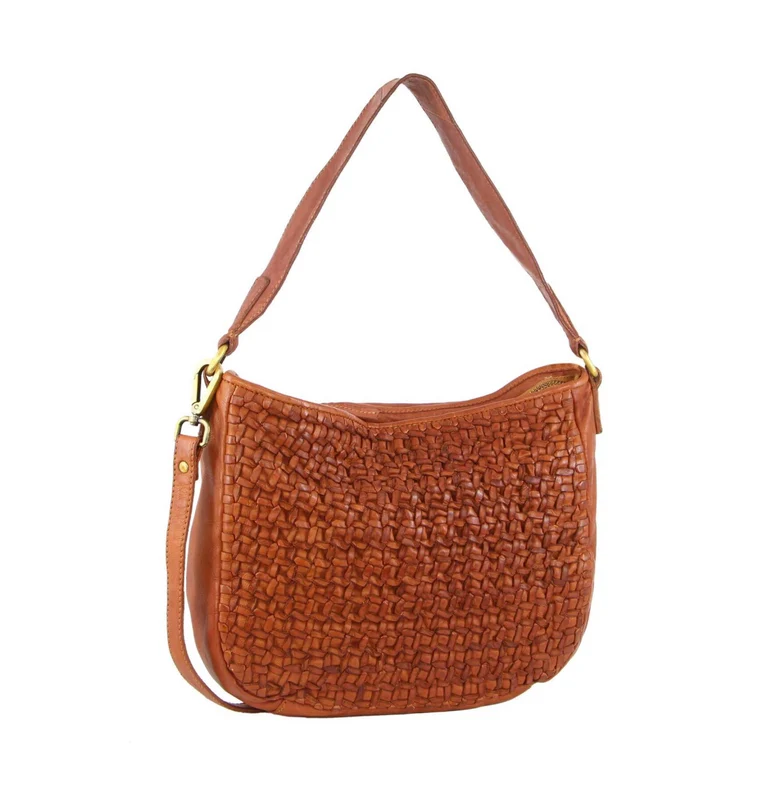 Pierre Cardin Woven Leather Ladies Crossbody Messenger Bag Travel - Cognac Boutique Retailer