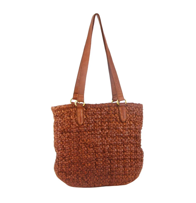 Pierre Cardin Woven Leather Ladies Shoulder Bag Travel Carry - Cognac Boutique Retailer
