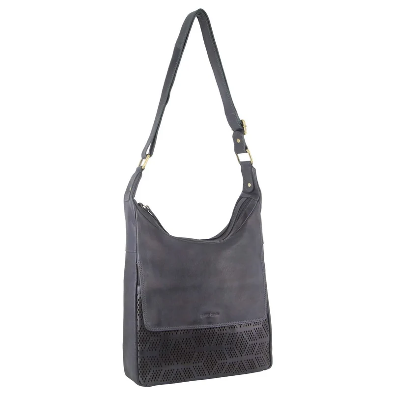 Pierre Cardin Womens Leather Multi Zip Perforated Cross-Body Bag - Teal Boutique Retailer