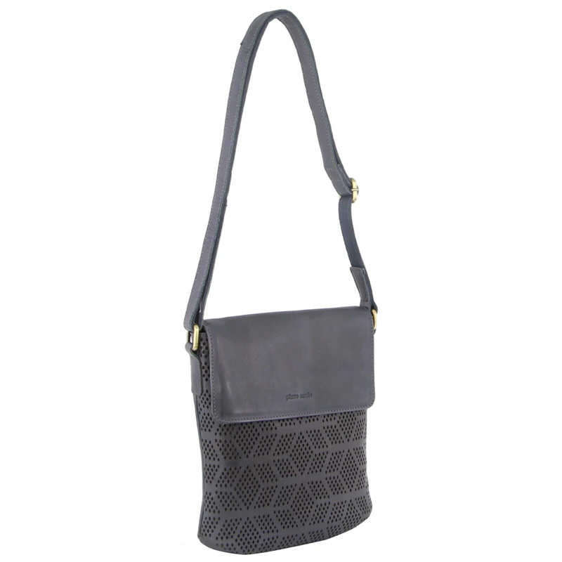 Pierre Cardin Leather Perforated Cross-Body Bag with Flap Closure - Teal Boutique Retailer