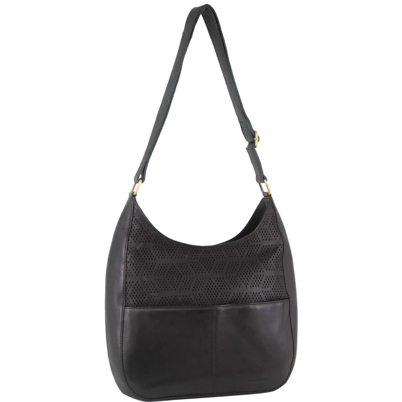 Pierre Cardin Womens Italian Leather Bag Perforated Cross Body Travel - Black Boutique Retailer