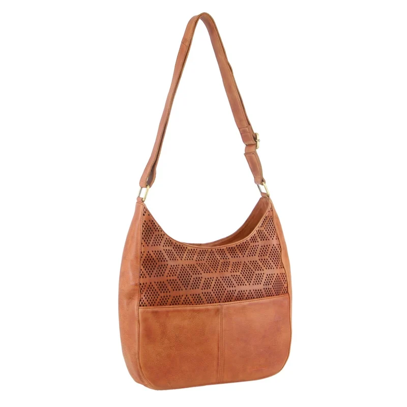 Pierre Cardin Womens Leather Perforated Cross-Body Bag - Cognac Boutique Retailer