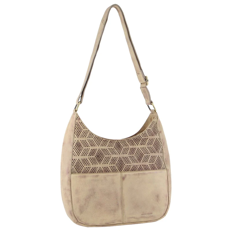 Pierre Cardin Womens Italian Leather Bag Perforated Cross Body Travel - Latte Boutique Retailer