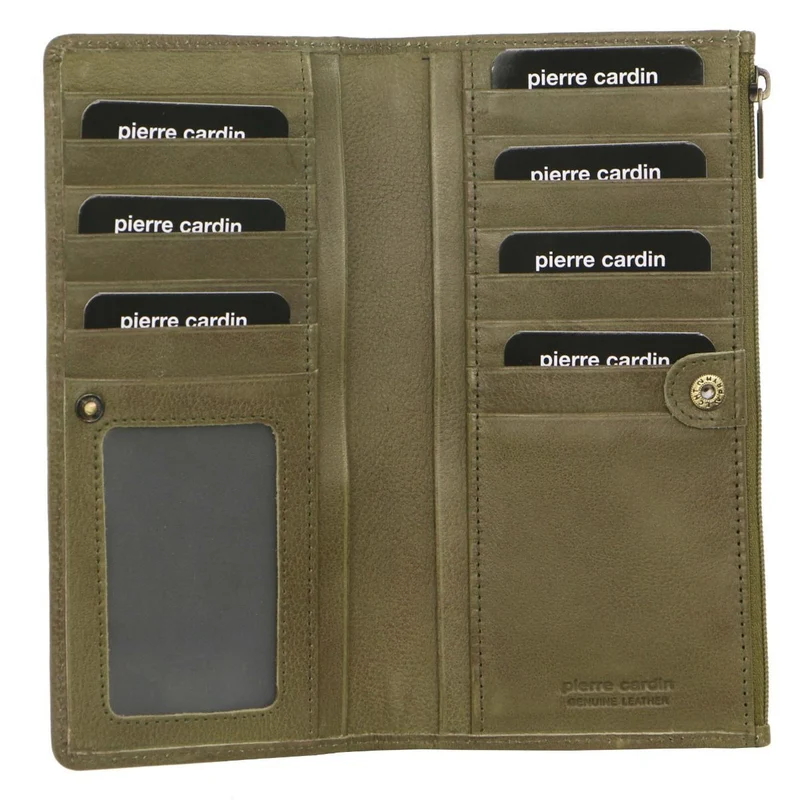 Pierre Cardin Perforated Leather Ladies Handy Travel Wallet - Olive Boutique Retailer