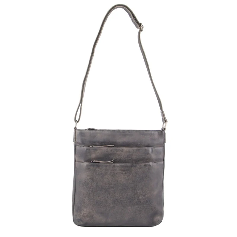 Milleni Ladies Nappa Leather Zip Closure Cross Body Bag Travel - Slate Boutique Retailer