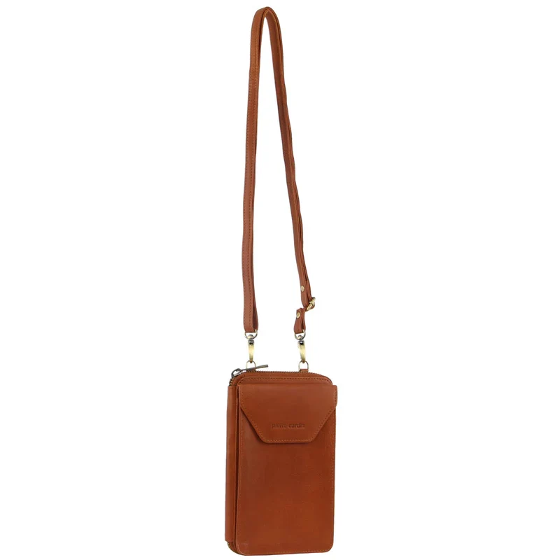 Pierre Cardin Ladies Leather Cross Body Bag/Wallet Bag/Clutch Wallet - Cognac Boutique Retailer