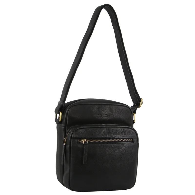 Pierre Cardin Mens Leather Cross-Body Bag Organiser - Black Boutique Retailer