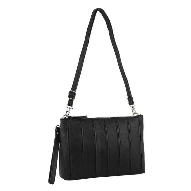 Pierre Cardin Women's Leather Stitch Design Shoulder Crossbody Bag 28cm Black Boutique Retailer