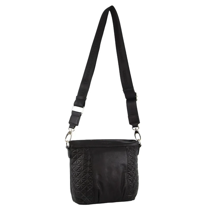 Pierre Cardin Women's Webbing Strap Leather Shoulder Crossbody Bag 26cm Black Boutique Retailer