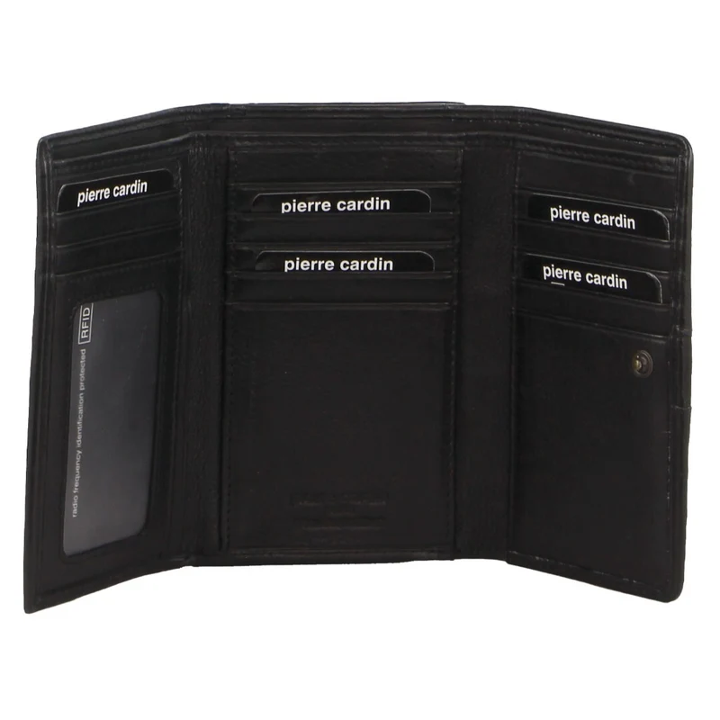 Pierre Cardin Womens Leather Woven Design Tri Fold RFID Wallet Travel in Black Boutique Retailer