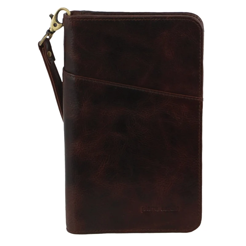 Pierre Cardin Italian Leather Passport Protected RFID Wallet 20cm Chocolate Orquestra