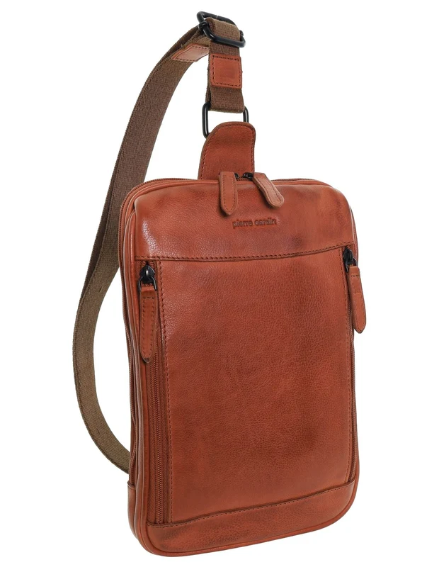 Pierre Cardin Men's Italian Leather Structured Crossbody Sling Bag 29cm Cognac Boutique Retailer