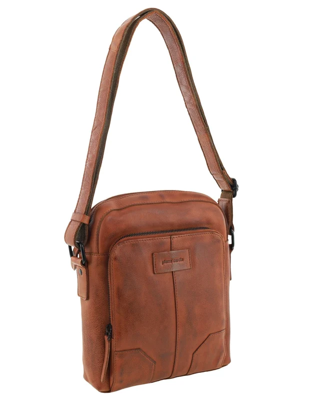 Pierre Cardin Men's Leather Rustic Shoulder Crossbody Bag 25x29cm Cognac Boutique Retailer