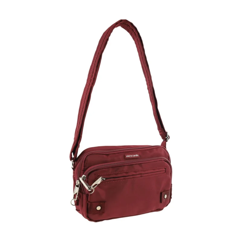 Pierre Cardin Nylon Anti-Theft Cross Body Bag Locking Strap RFID Blocking Wine Orquestra