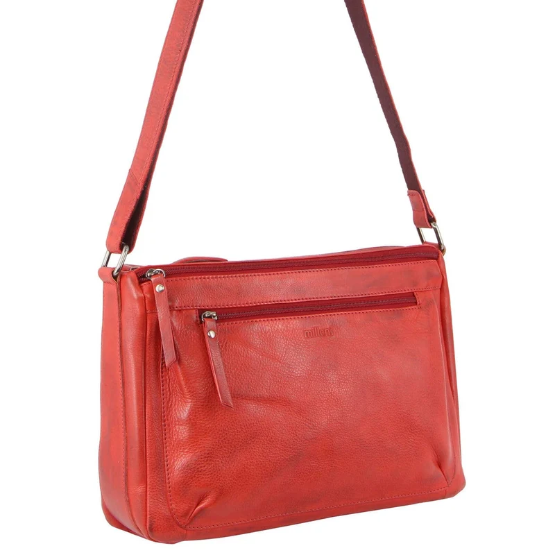 Milleni Women's Nappa Leather Shoulder Crossbody Bag 35x22cm Red Orquestra
