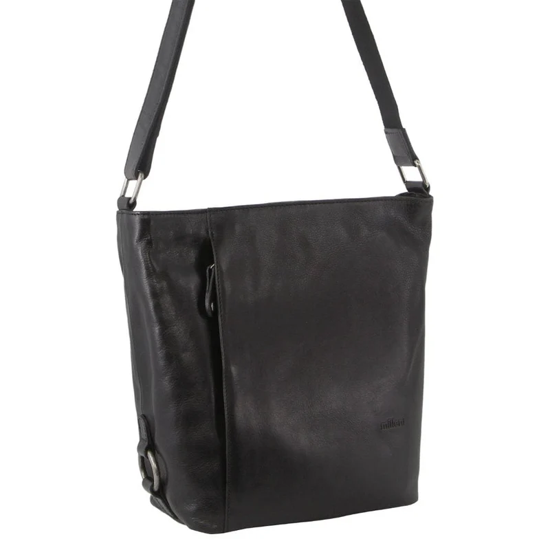 Milleni Women's Nappa Leather Shoulder Crossbody Bag w/Zip 27x30cm Black Orquestra