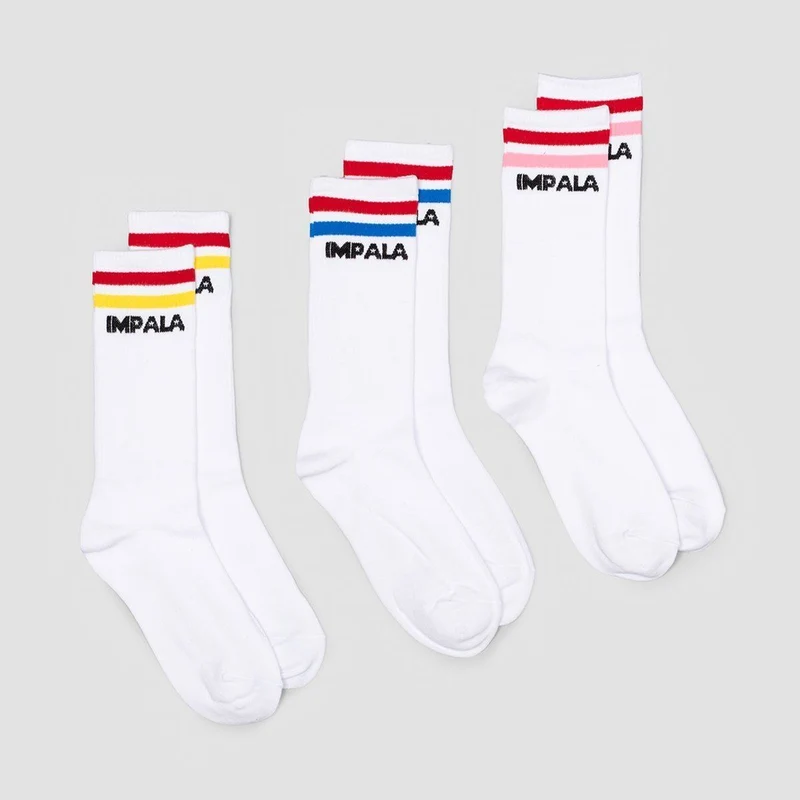 Impala Stripe Crew Socks 3 Pack White 4-8uk / White