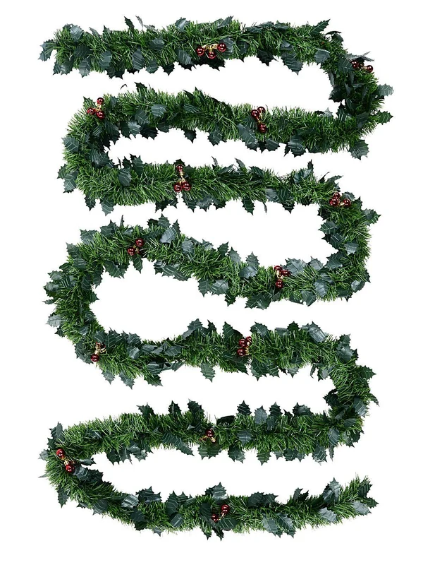 Classic 8ply Holly & Red Berries Fir Christmas Tinsel Garland | 5m x 90mmGreen with Red Christmas Warehouse