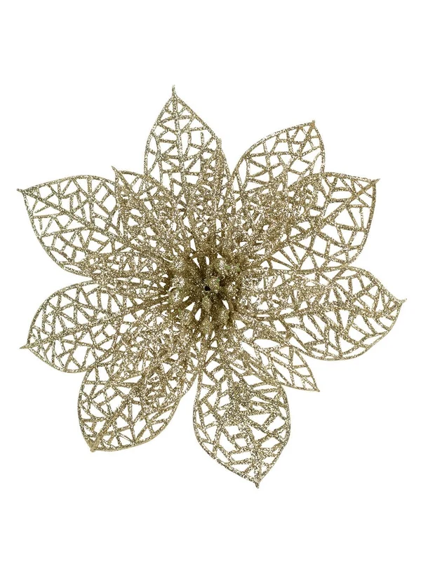 14cm Champagne Perforated Bract Poinsettia Christmas Tree Clip PickChampagne Christmas Warehouse