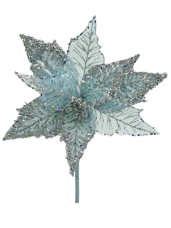 Luxe Blue Glitter Poinsettia Christmas Tree Clip Pick | 22cmTiffany Blue & Silver Christmas Warehouse