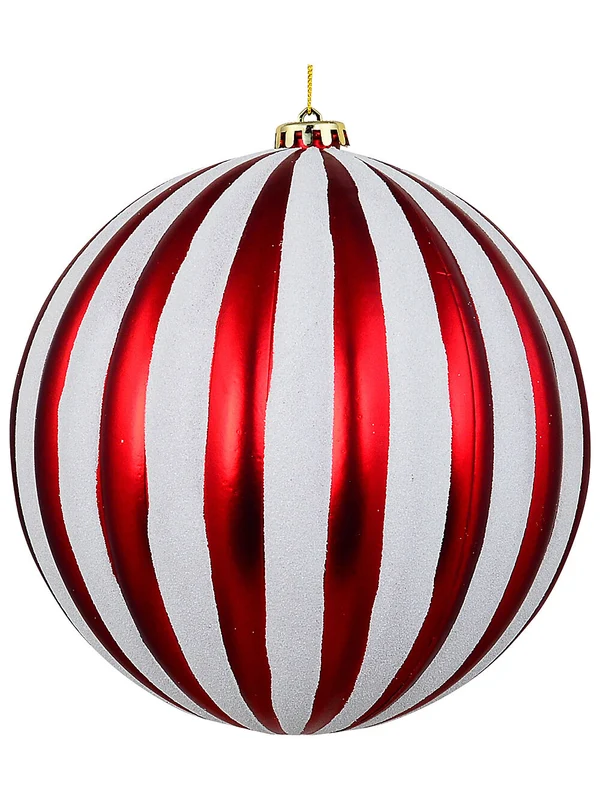 Dynamic Candy Red & White Grand Ribbed Candy Cane Display Bauble | 20cmRed & White Christmas Warehouse