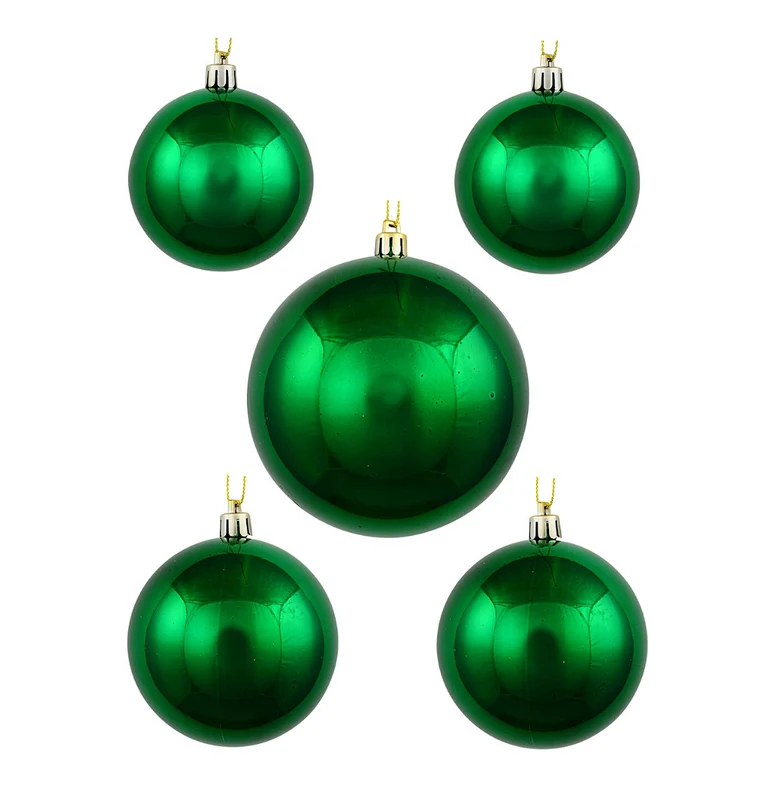 Christmas Warehouse - DECR2616 6x Classic Forest Green Signature Shiny Mixed Size Baubles 70mm Christmas Warehouse