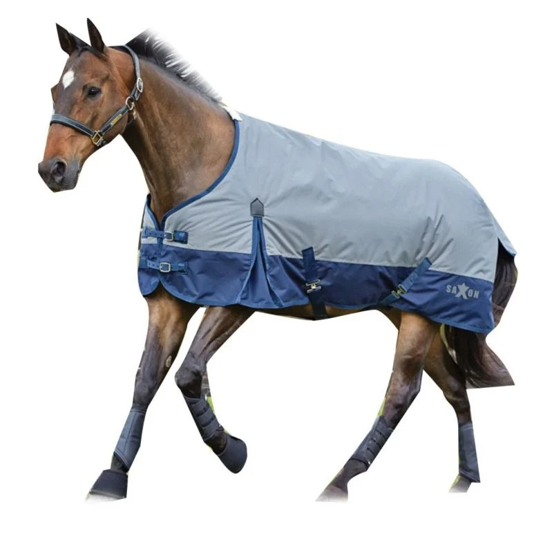 Saxon 600D Standard Neck Lite Turnout Blanket With Gusset ll - Brown/Royal Brown/Royal Blue / 84