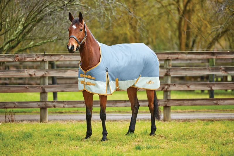Saxon 1200D Standard Neck Heavy Turnout Blanket With Gusset ll Grey/Pebble/Sand / 66