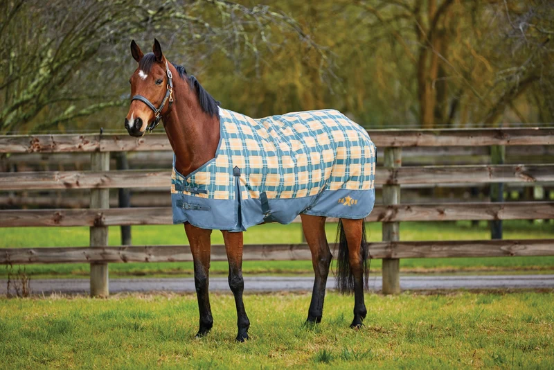 Saxon 1200D Standard Neck Heavy Turnout Blanket With Gusset ll Grey/Pebble/Sand Plaid / 75