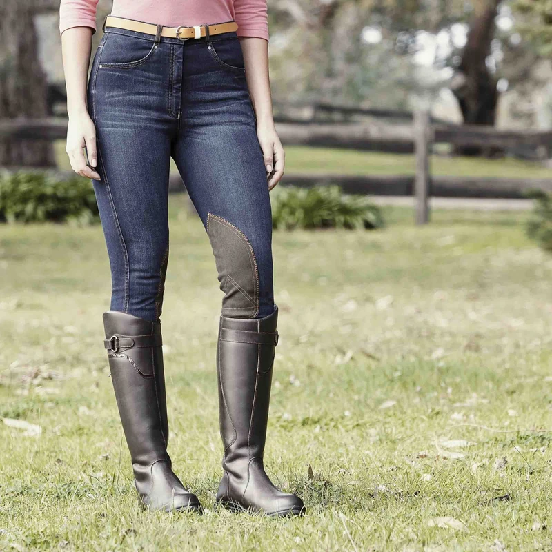Dublin Ladies Shona Knee Patch Denim Breeches Blue Denim / 14/32"