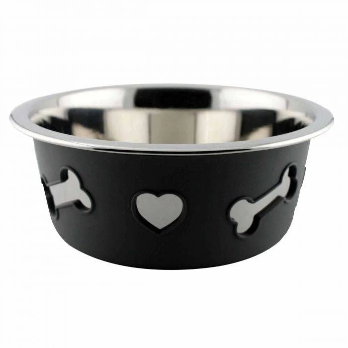 Weatherbeeta Non-Slip Stainless Steel Silicone Bone Dog Bowl Dark Grey / 8'