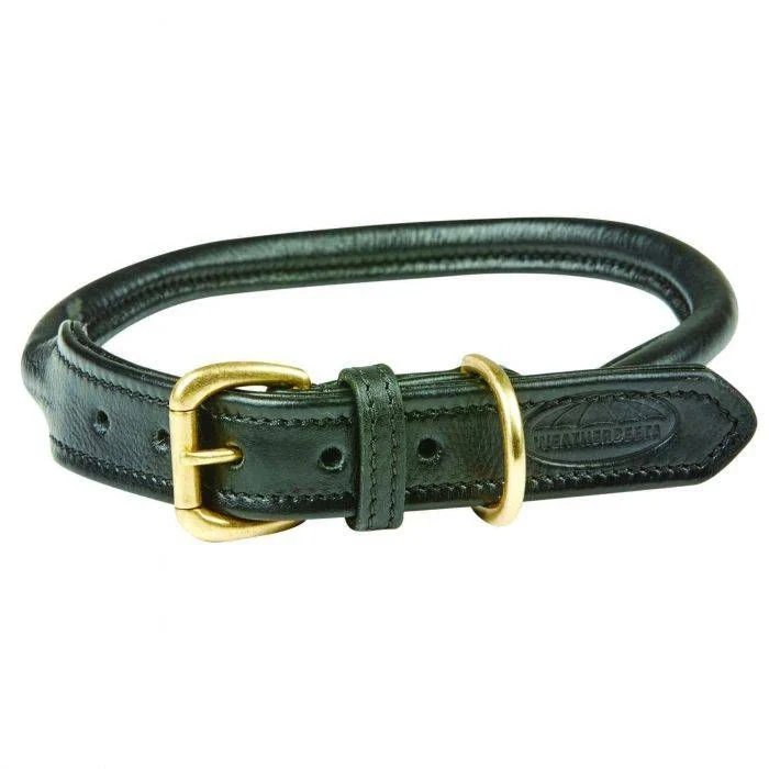 Weatherbeeta Rolled Leather Dog Collar Black / X-Small