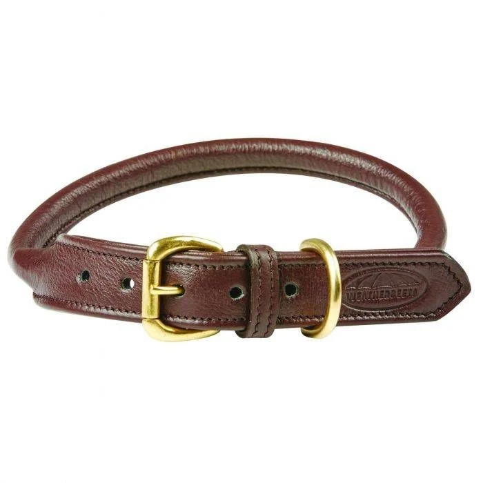 Weatherbeeta Rolled Leather Dog Collar Brown / X-Small