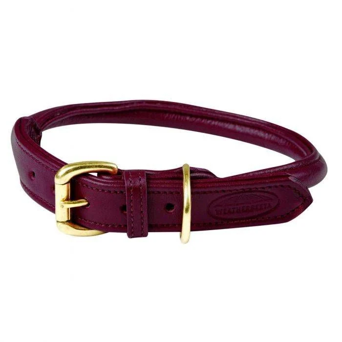 Weatherbeeta Rolled Leather Dog Collar Maroon / X-Small