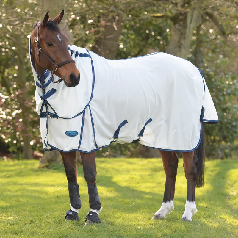 WeatherBeeta® ComFiTec™ Airflow II Detach-A-Neck Fly Sheet White/Seablue/Blue / 54