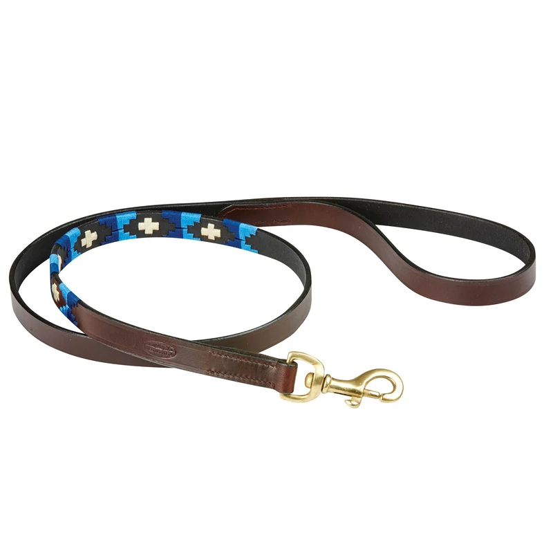 Weatherbeeta Polo Leather Dog Lead Medium / Cowdray Brown/Blue/Blue