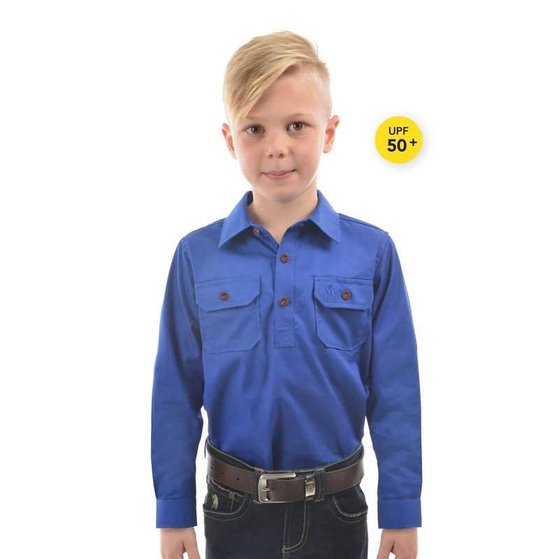 Thomas Cook Childrens Heavy Drill 1/2 Button L/S Shirt (TCP7100163) Cobalt 12