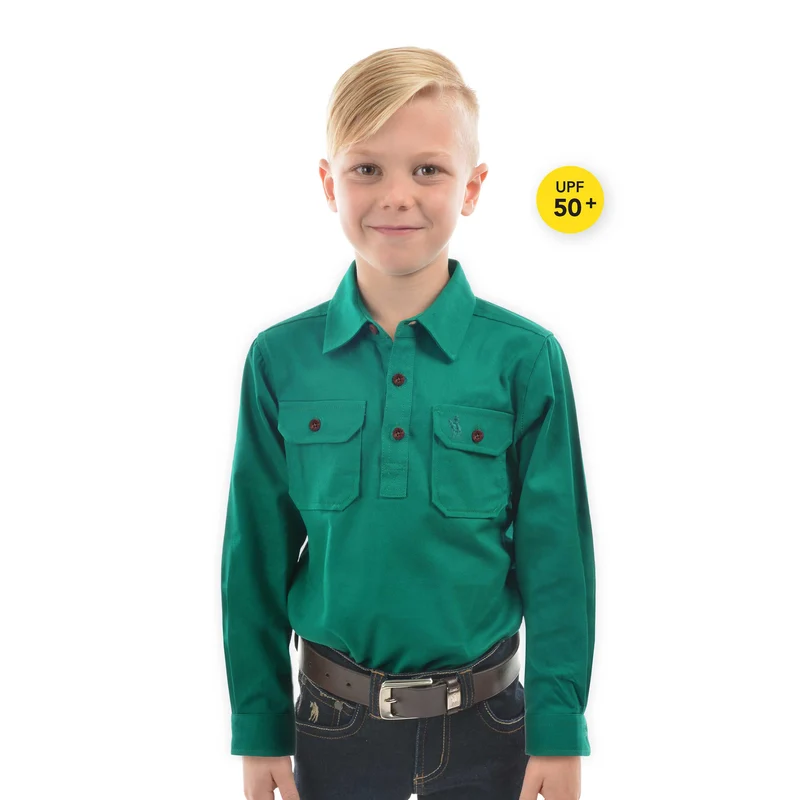 Thomas Cook Childrens Heavy Drill 1/2 Button L/S Shirt (TCP7100163) Bright Green 8