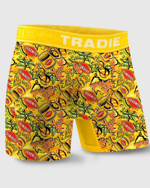 Tradie Mens Bamboo No Chafe Mid Length Trunk - Vegemite Vegemite / S