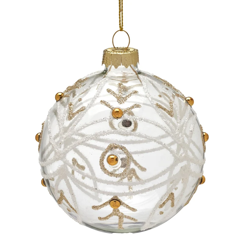 Christabelle Box of 6 Clear Glass Baubles with Sparkle Swirls and Gold Pearls Klika