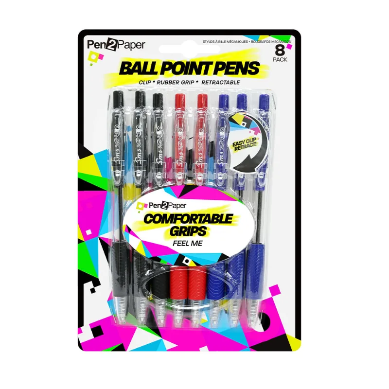 Bolígrafo Retráctil con Grip x 8 Un Pen2Paper Boligrafo Ball 8 Ubl